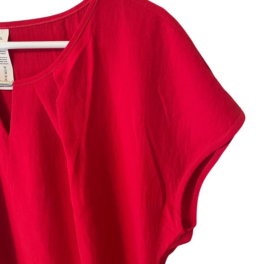 B Curated Red Pleated Neck Blouse with Metal Bar Detail XL Luxury Classic Chic - Picture 2 of 7